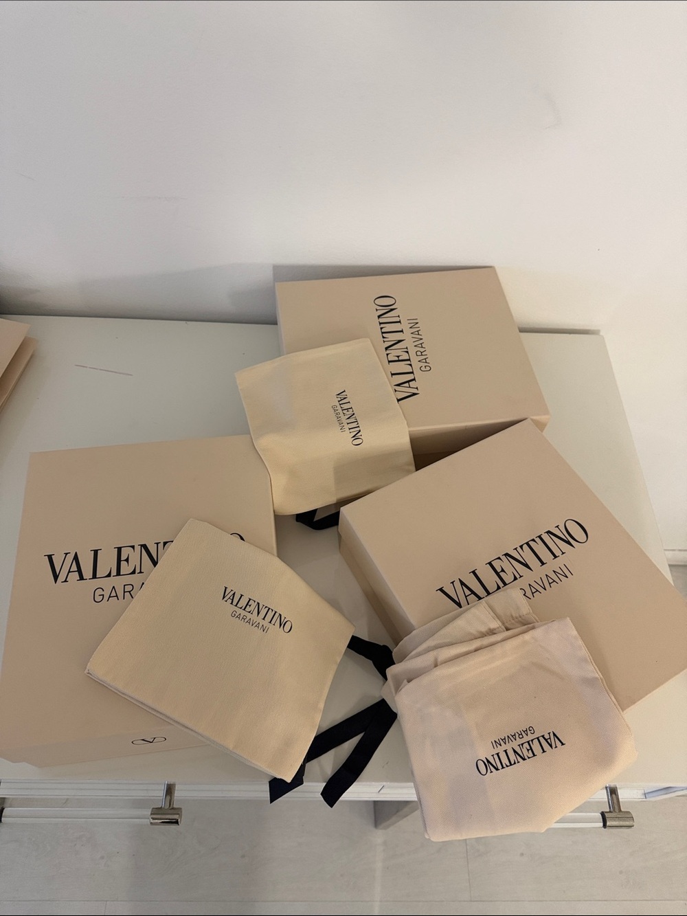 Valentino Garavani Beige Dust Bags & Logo Boxes